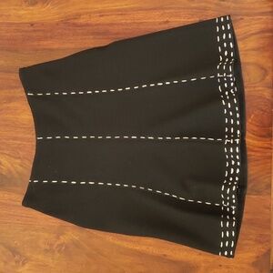 Vintage SANDRA ANGELOZZI Black Wool Skirt Ivory Stitching A-line Trumpet EU 34